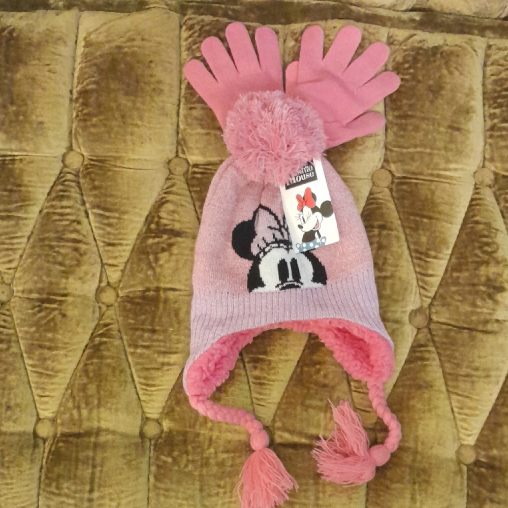 Disney Minnie Mouse Pink Pom-Pom Hat and Gloves